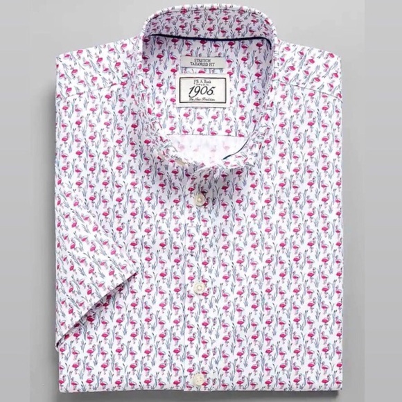 JoS.A.Bank Tailored SS Button-Down Flamingo Shirt - Picture 1 of 6